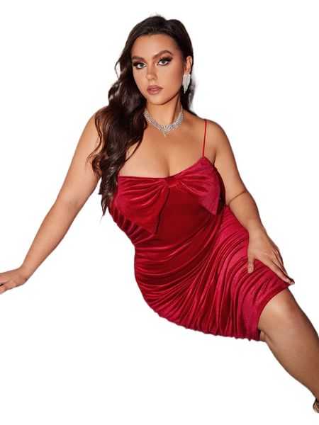 

plus bow front ruched velvet bodycon dress 91ih#, Black