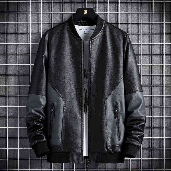 

new men jacket male spring fall faux leather jackets long sleeves stand collar pu leather outerwear fashion korean style coat t220728, Black