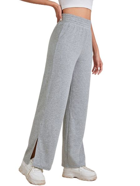 

split hem elastic waist sweatpants d2oz#, Black;white