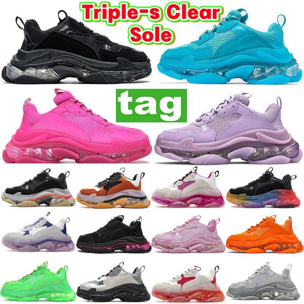 

luxuries fashion triple-s clear sole casual shoes black pink neon green gym red blue white red men sneakers turquoise beige grey light tan m