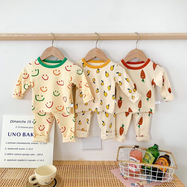 

baby clothing set children home suit spring girls thermal pajamas boys two piece clothes pant, White