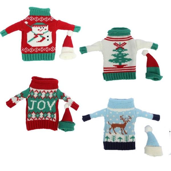 Fashion Clubs Weihnachten Weinflasche gestrickt hässliche Pullover Abdeckungen Kleid Set Santa Weine Flaschen Taschen Weihnachten Party Dekorationen ZZB15168