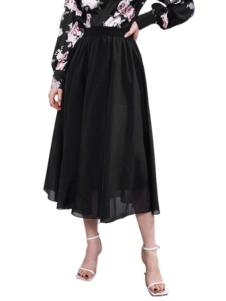 

high waist organza flare skirt x9lu#, Black