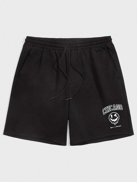 

men letter graphic drawstring shorts d1yd#, White;black