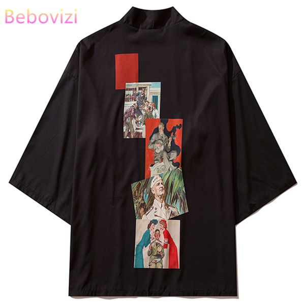 

funny print shirt fashion japanese kimono harajuku yukata casual women men cardigan summer beach black asian clothing, Red