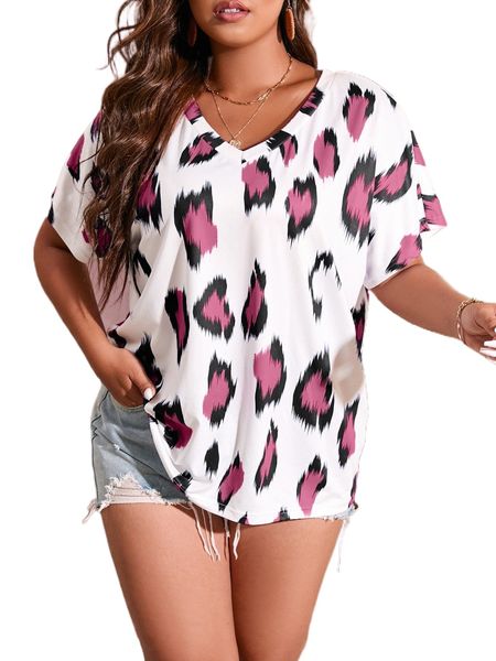 

plus allover print dolman sleeve tee v5gy#, Black