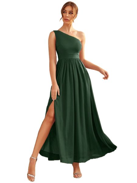 

one shoulder split thigh dress u7ol#, Black;gray