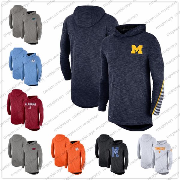 

men's ncaa michigan wolverines 2019 sideline long sleeve hooded performance heather gray navy blue size s-3xl2235, Blue;black