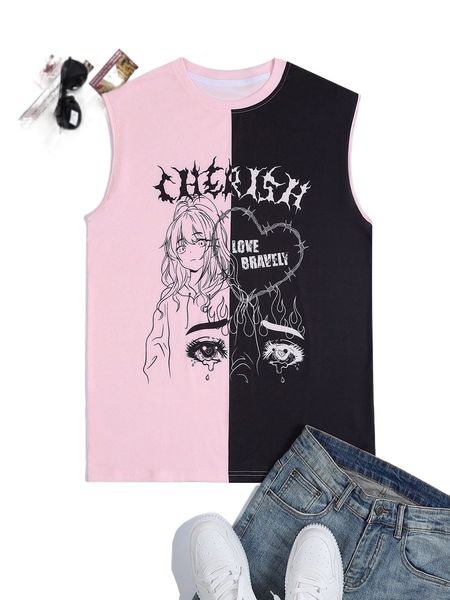 

men letter & figure graphic colorblock tank u6nh#, White;black