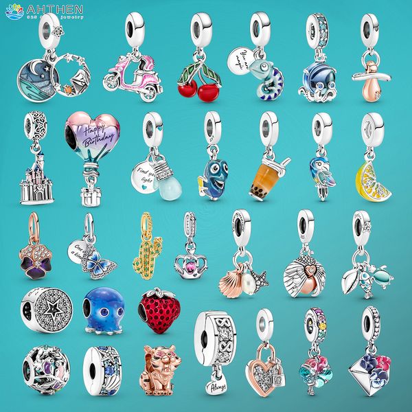 925 Silver Fit Pandora Charm 925 Bracelet Pansy Lemon Octopus Fish Conch Murano Glass Turtles conjunto de encantos Pingente DIY Contas Finas Jóias