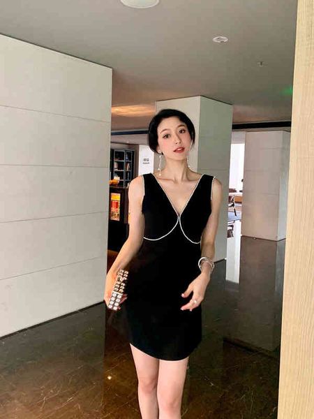 

summer new product v-neck lace diamond nail bead bow vest dress temperament sweet skirt, Black;gray