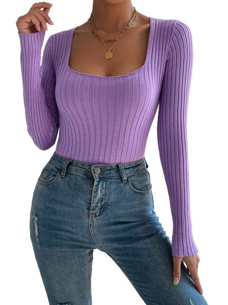 

square neck ribbed knit sweater e5by#, White;black