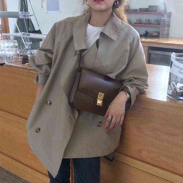 

women's trench coats coat women autumn retro french british style plain lapel double-breasted loose tie casual long-sleeved windbreaker, Tan;black
