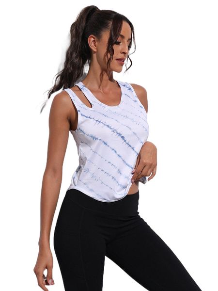 

tie dye cut out sports tank 37mu#, Gray