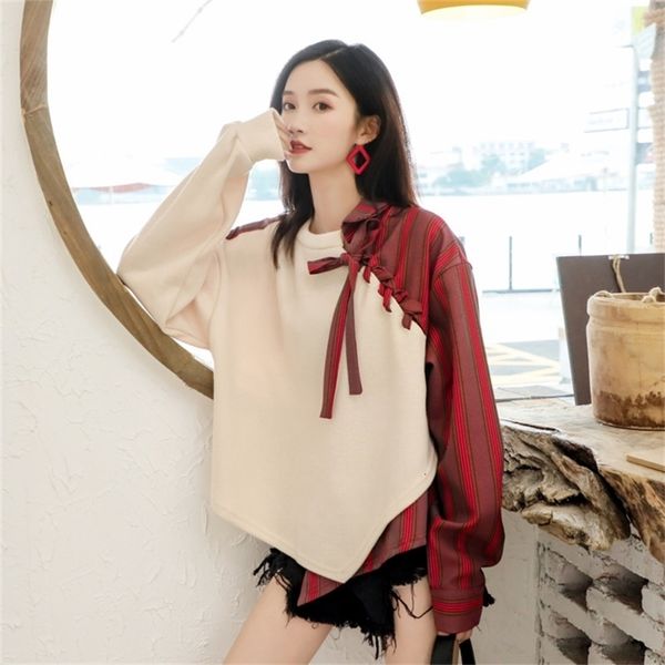 

lanmrem autumn sweater sets of women loose thick retro temperament stitching long-sleeved sweater 19b-a477 201224, White;black