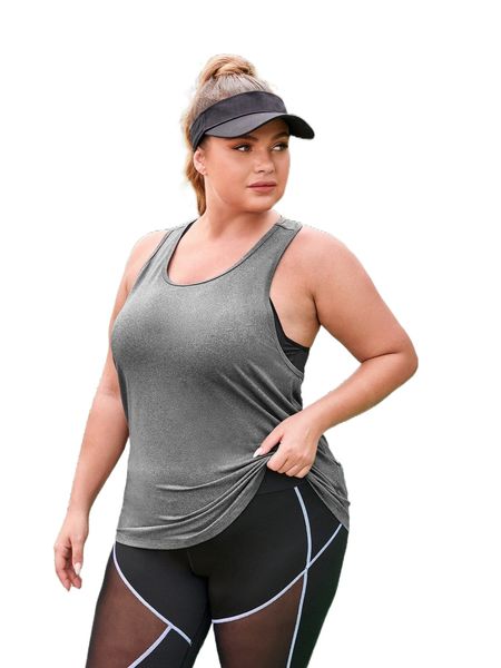 

plus geo print racer back sports tank b1re#, Black