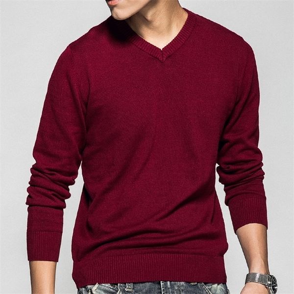 

men's pullover v-neck 100% cotton solid color sweater autumn and winter long-sleeved casual sweater for homme -3xl 201203, White;black