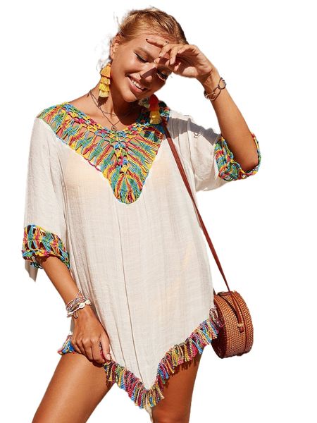 

tassel crochet cover up 56i2#, White;black
