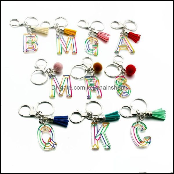 

initial letter keychains leather tassel car keyrings rings holder women key chains accessories fashion personalized a z alphabet bag drop de, Slivery;golden