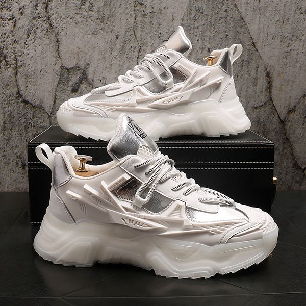 

new lace-up men sneakers korean trend fashion white shoes harajuku style all-match breathable non-slip casual platform shoe, Black