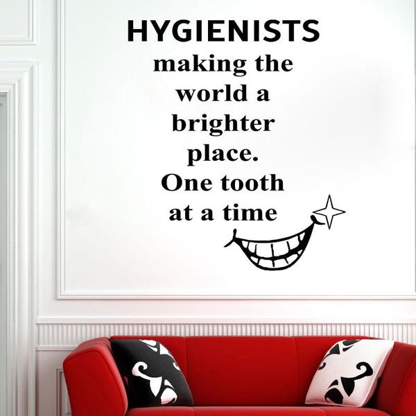 Wandaufkleber, Zahnklinik-Aufkleber, Zitat „Hygieniker“, die die Welt zu einem helleren Ort machen, ein Zahn nach dem anderen, wasserfester Aufkleber G591