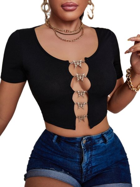 

butterfly cut out front rib-knit w0il#, White