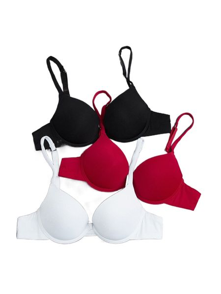 

3pack solid underwire bra m2jd#, Black;red