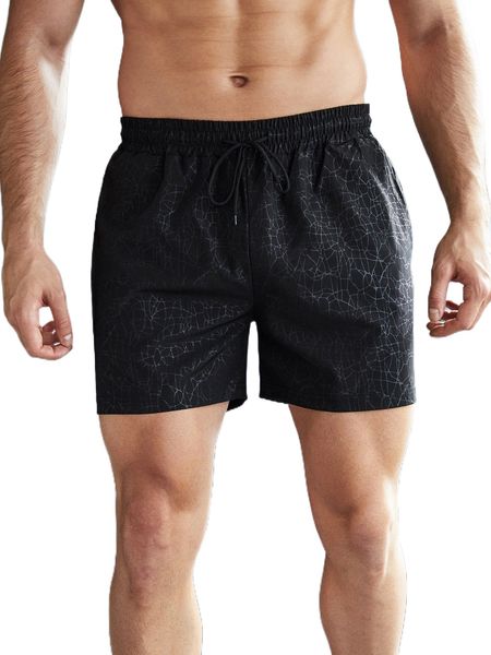 

men allover print drawstring waist sports shorts v4nx#, White;black