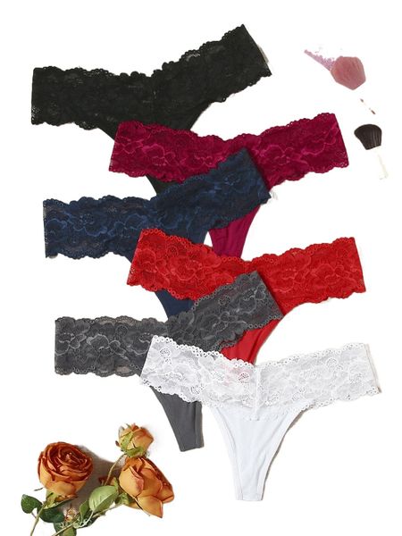 

6pack contrast lace thong p8ka#, Black;red