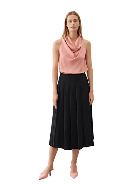 

motf premium flowy & plisse skirt d9kc#, Black