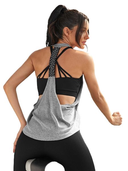 

geo print backless sports tank j7k2#, Gray