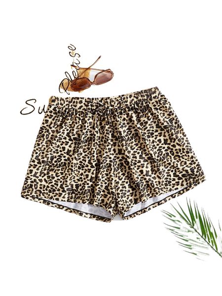 

plus leopard print tie front bikini shorts z13f#, Black