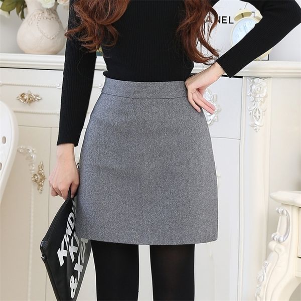 

highwaist wool aline winter skirt women autumn slim woollen skirt women black mini skirts jupe femme 210306