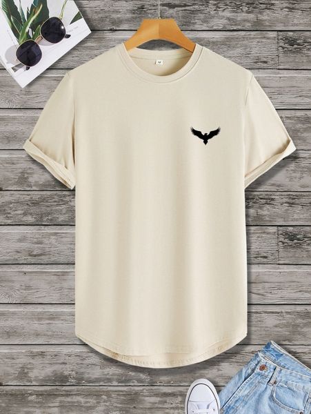 

men eagle print high low tee 236x#, White;black