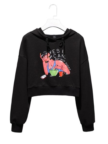 

x habitobeatriz drop shoulder figure graphic hoodie o15y#, Black