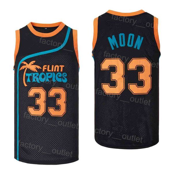 

men flint tropics semi pro 33 jackie moon movie basketball jersey vintage away black embroidery and sewing breathable hip hop university for