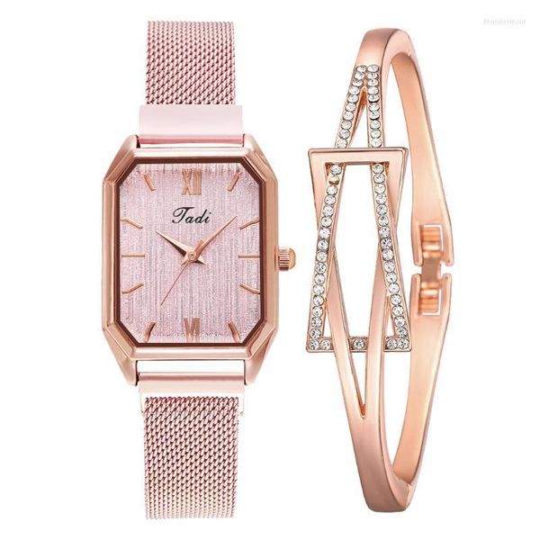 Armbanduhren Mode Frauen Quarzuhr Armband Set Luxus Magnet Schnalle Uhren Einfache Rose Gold Mesh Rosa Damen DropArmbanduhren Thun22