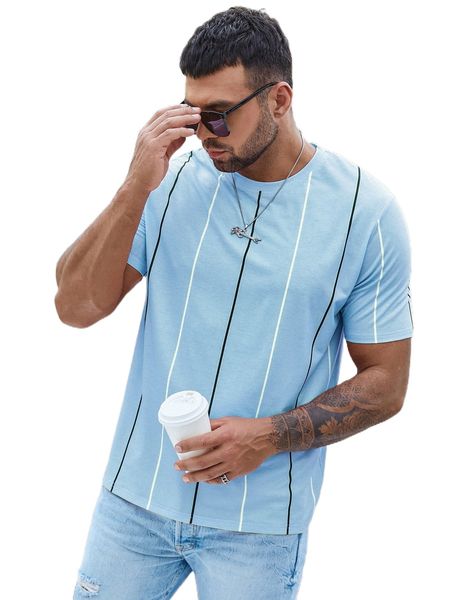 

men striped print tee x5yg#, White;black