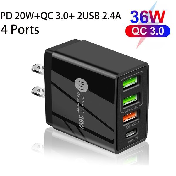 PD20W + QC3.0 USB + 2.4A doppio USB Caricatore da viaggio multiporta Caricabatterie per telefono cellulare Adattatore di alimentazione Smart