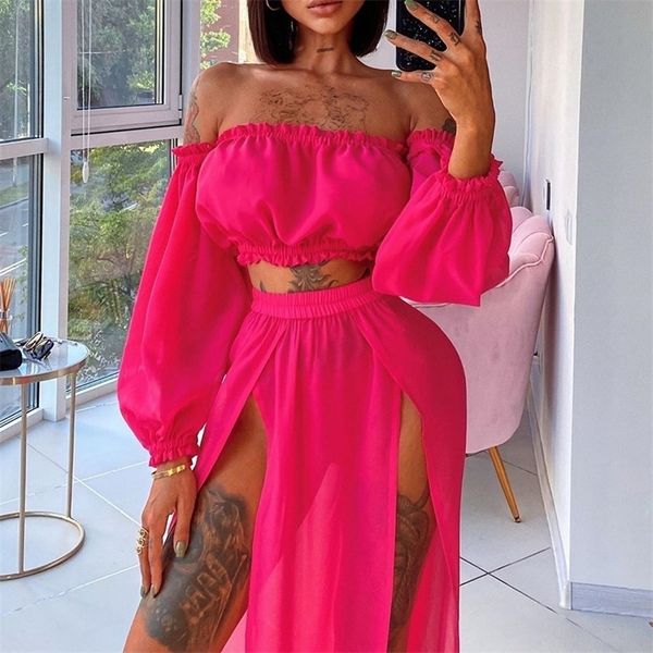 

women beach 2pcs bikini cover-ups swimsuit off shoulder high waist dresss ladies swimming cover up bathing suit 220408, White;black