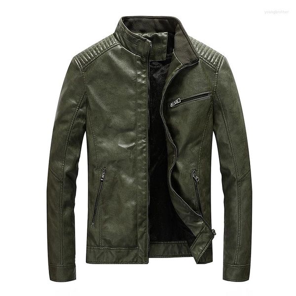 Herrenjacken Frühling Herren Leder Stehkragen Motorrad Pu Casual Slim Fit Mantel Outwear Drop