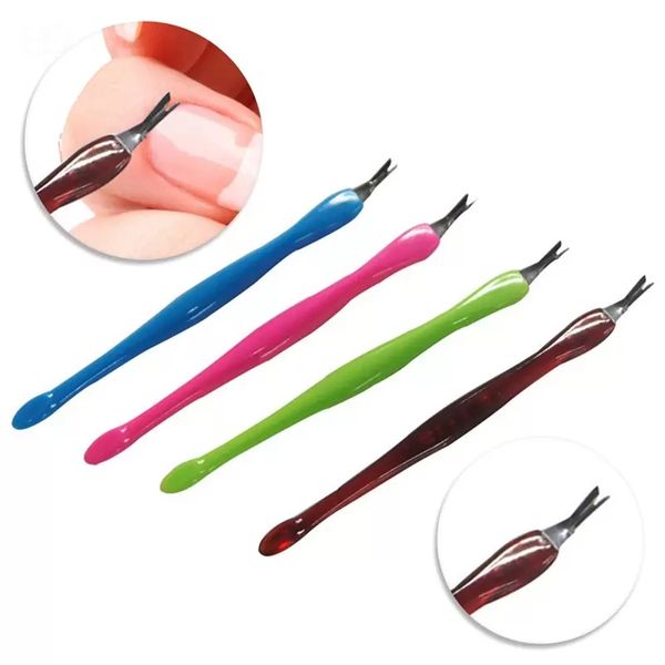 Lime in acciaio inossidabile Spingi cuticole Nail Art Forchette Strumento per manicure per rifinire la pelle morta Forcella Nipper Pusher Trimmer Rimozione cuticole nave libera