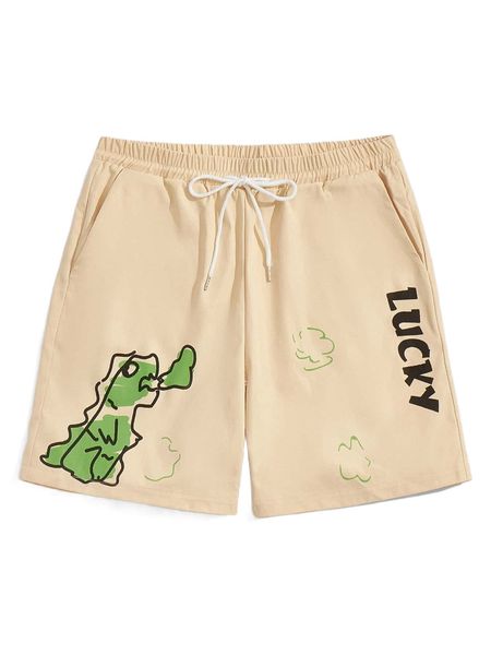 

romwe guys dinosaur print drawstring shorts r5gw#, White;black