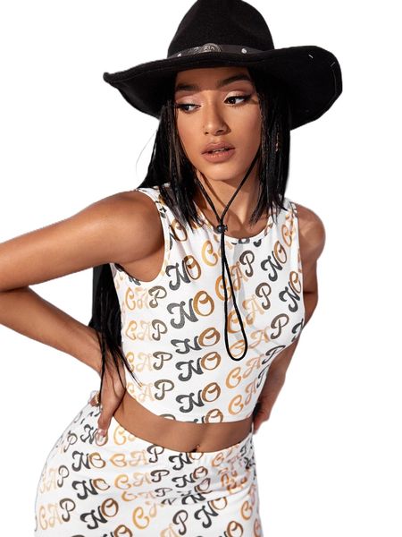 

letter graphic crop tank f44f#, White