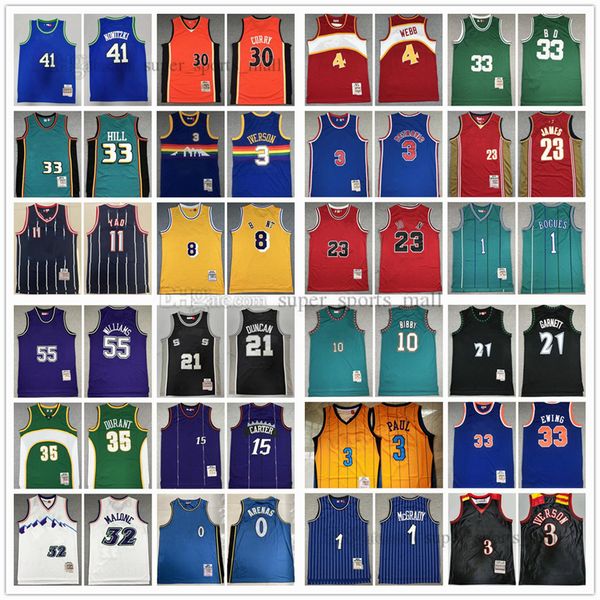 

retro mitchell ness basketball jerseys hill iverson paul anthony pierce carter mcgrady durant garnett malone mutombo bibby stockton kemp pay, Black;red