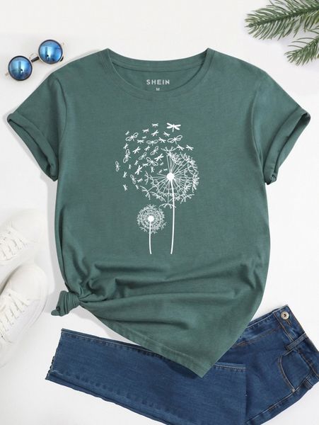 

plants print t-shirt z60u#, White