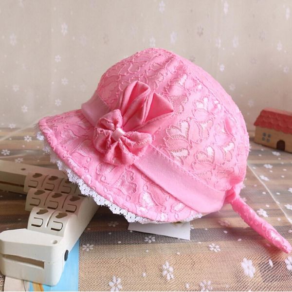 

baby toddler girls hat summer cartoon bow lace cap infant boy girl peach heart printing breathable sunhat hats, Yellow