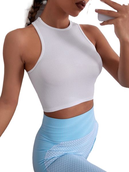 

solid racer back crop sports tank v4cz#, Gray