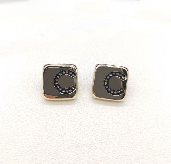 

2022 charm square shape stud earring with diamondfor women engagment jewelry gift have box stamp ps4026a, Golden