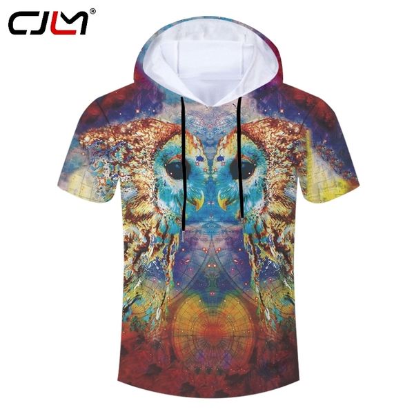 Herrenhemden Lässige farbige Eule mit Kapuze T-Shirt Tropfen Sommer China 3D T-Shirt Lieferanten Großhandel 220623